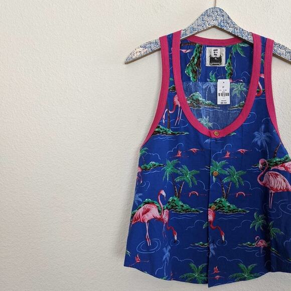 LF Furst of a Kind Flamingo Button Down Tank Top - Picture 3 of 6